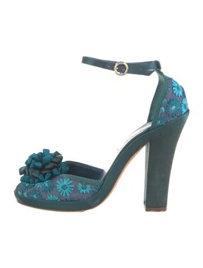 Pre-owned Marc Jacobs Satin Floral Print D'orsay Pumps In Green