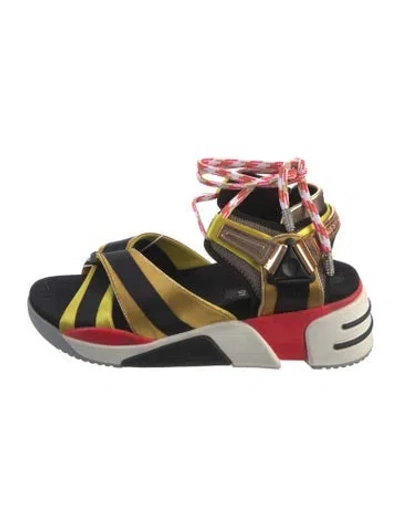 Pre-owned Marc Jacobs Satin Striped Sandals In Black/pink/yellow