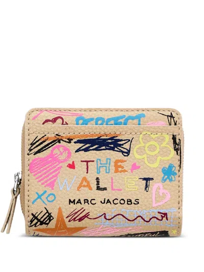 Marc Jacobs Scribble Leather Mini Compact-wallet In Neutral