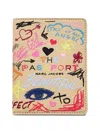 Marc Jacobs Scribble Leather Passport Case In Burgundy