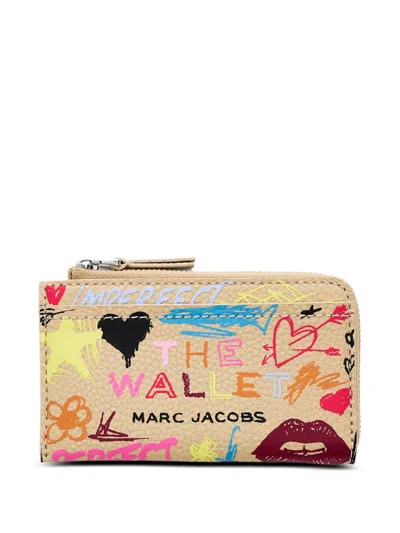 MARC JACOBS SCRIBBLE TOP ZIP LEATHER WALLET