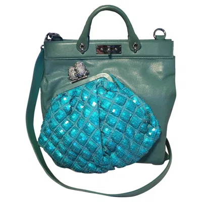 Pre-owned Marc Jacobs Seafoam Green Leather And Sequin Small Duffy Frog Tote