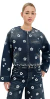 Marc Jacobs Cropped Denim Jacket With Daisy Sequins In Vintage Indigo