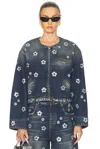 Marc Jacobs Cropped Denim Jacket With Daisy Sequins In Vintage Indigo
