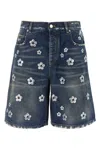 Marc Jacobs Sequin Daisy Wide Leg Bermuda Shorts In Blue