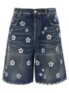 Marc Jacobs Sequin Daisy Wide Leg Bermuda Shorts In Blue