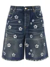 Marc Jacobs Sequin Daisy Wide Leg Bermuda Shorts In Blue