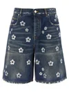Marc Jacobs Sequin Daisy Wide Leg Bermuda Shorts In Blue