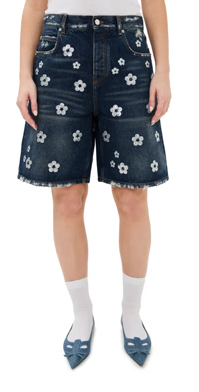 Marc Jacobs Denim Bermuda Shorts With Daisy Sequins In Blue