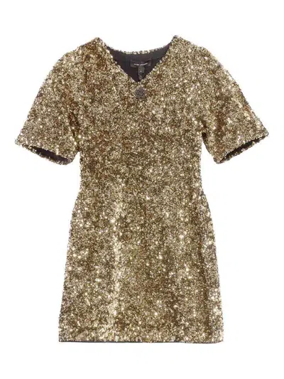Marc Jacobs Sequin V-neck Knit Dress In Gold