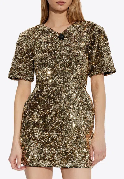 Marc Jacobs Sequined V-neck Knit Mini Dress In Gold | ModeSens