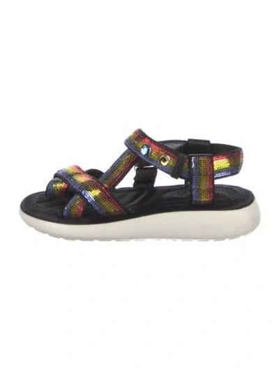 Pre-owned Marc Jacobs Sequins Printed T-strap Sandals In Black