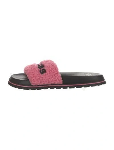 Pre-owned Marc Jacobs Shearling Graphic Print Slides In Pink