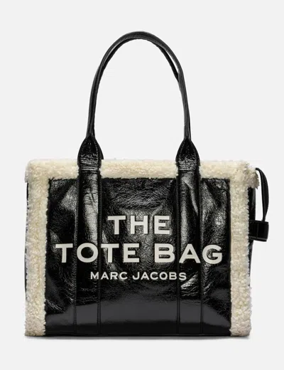 Marc Jacobs Shearling Patent Tote Bag In Black