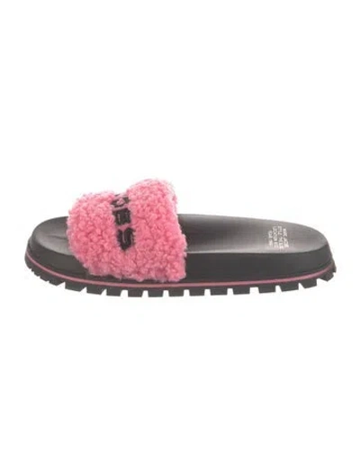 Pre-owned Marc Jacobs Shearling Slides In Burgundy