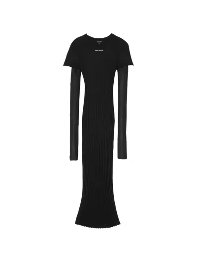 Marc Jacobs Sheer-layered Knit Maxi Dress In Black