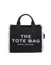 Marc Jacobs The Medium Tote Black Tote Bag With Contrasting Logo Embroidery In Cotton Blend Woman In Black
