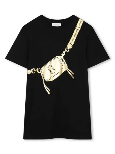 Marc Jacobs Short Sleeve Graphic Print Dress For Girls In Black