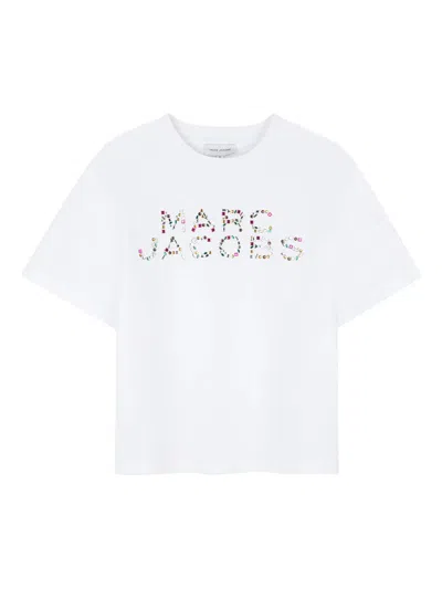 Marc Jacobs Short Sleeve Ribbed Neck T-shirt With Logo Appliqué For Girls In White