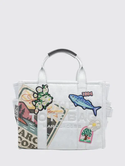 Marc Jacobs The Medium Tote Bag In Cotton Denim With Logo In White
