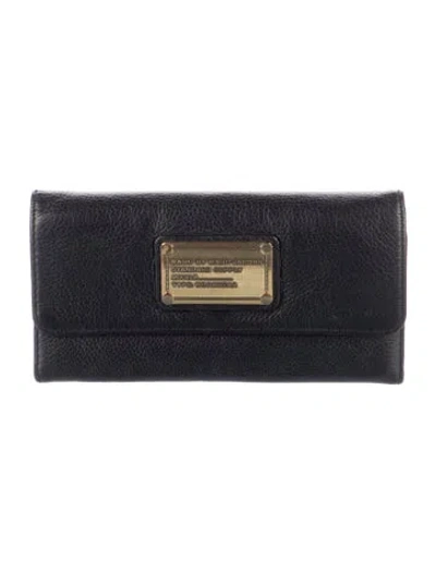 Pre-owned Marc Jacobs Signature Logo Leather Wallet In Black