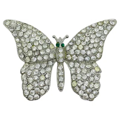 Pre-owned Marc Jacobs Signed Vintage Silver Tone Emerald Eyes Crystal Butterfly Brooch In Green