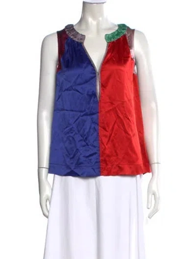 Pre-owned Marc Jacobs Silk Colorblock Pattern Top In Red