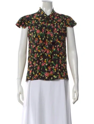 Pre-owned Marc Jacobs Silk Floral Print Blouse In Black