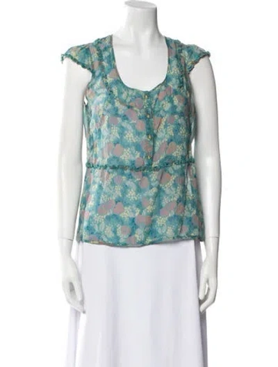 Pre-owned Marc Jacobs Silk Floral Print Blouse In Blue