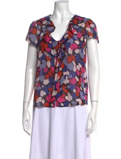 Pre-owned Marc Jacobs Silk Floral Print Blouse In Blue