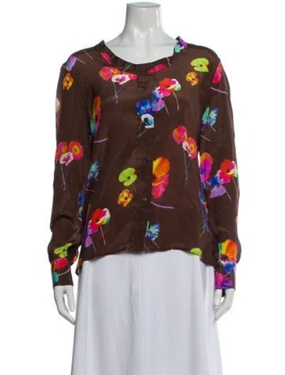 Pre-owned Marc Jacobs Silk Floral Print Blouse W/ Tags In Brown