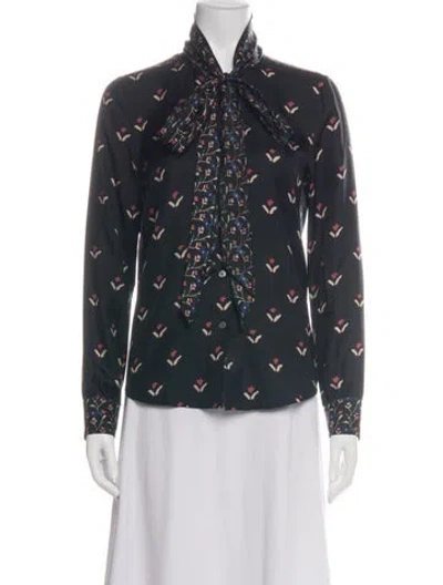 Pre-owned Marc Jacobs Silk Floral Print Button-up Top In Green