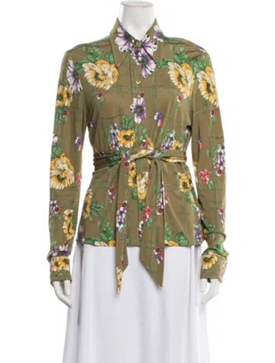 Pre-owned Marc Jacobs Silk Floral Print Button-up Top In Green