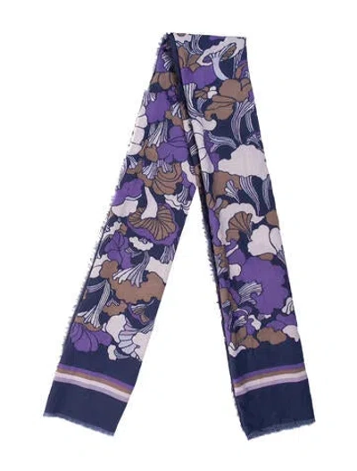 Pre-owned Marc Jacobs Silk Floral Print Scarf In Blue