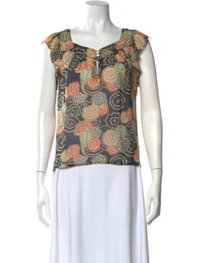 Pre-owned Marc Jacobs Silk Floral Print Top In Black