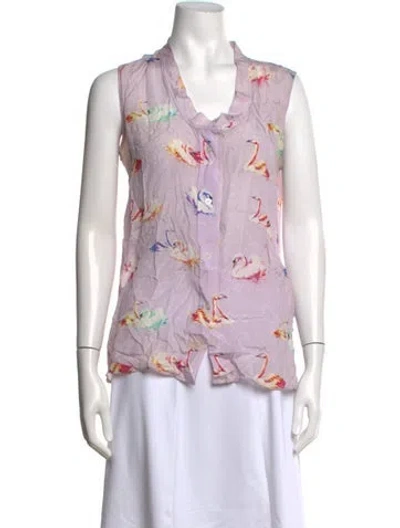 Pre-owned Marc Jacobs Silk Floral Print Top In Purple