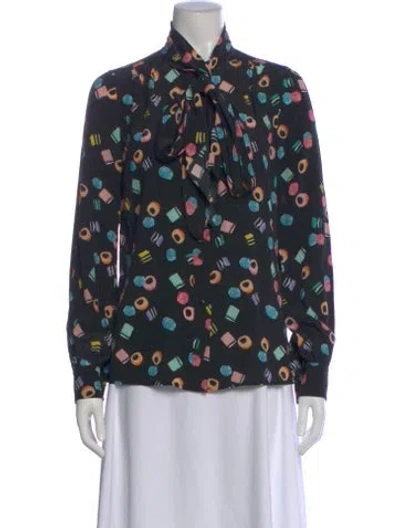 Pre-owned Marc Jacobs Silk Graphic Print Blouse In Black