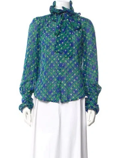 Pre-owned Marc Jacobs Silk Plaid Print Blouse In Green