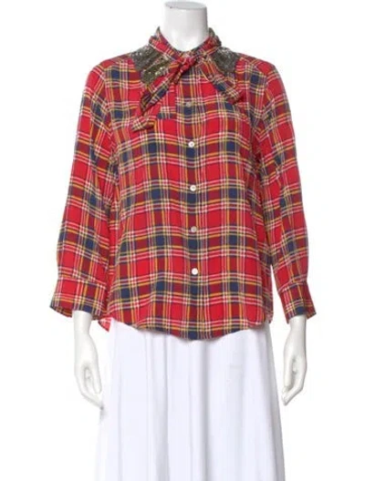 Pre-owned Marc Jacobs Silk Plaid Print Blouse W/ Tags In Red