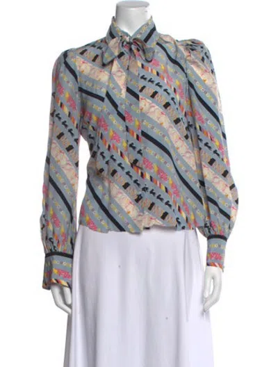 Pre-owned Marc Jacobs Silk Printed Blouse In Blue