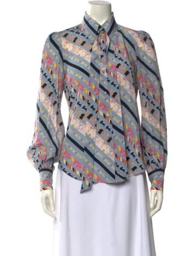 Pre-owned Marc Jacobs Silk Printed Button-up Top In Blue