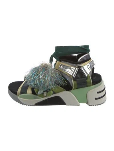 Pre-owned Marc Jacobs Silk Printed Gladiator Sandals In Green