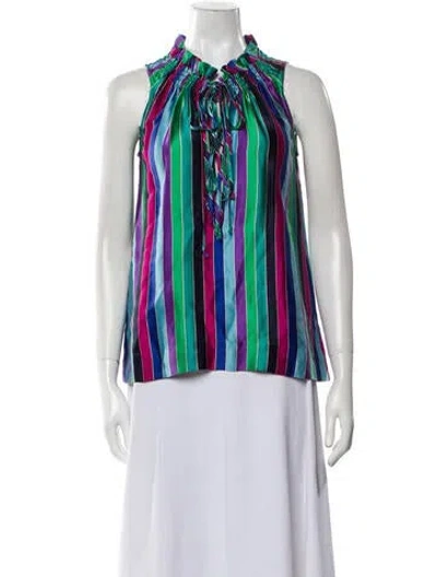 Pre-owned Marc Jacobs Silk Striped Blouse W/ Tags In Blue