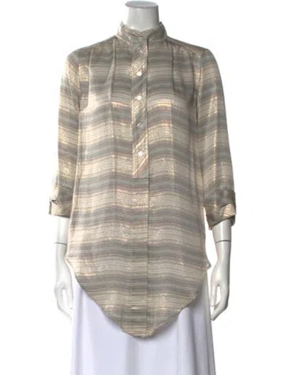 Pre-owned Marc Jacobs Silk Striped Button-up Top W/ Tags In Metallic/neutrals