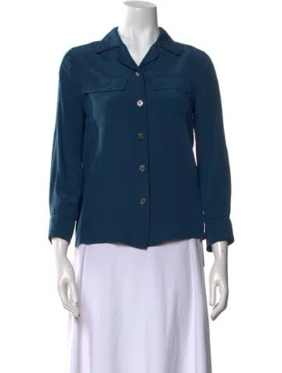 Pre-owned Marc Jacobs Silk Three-quarter Sleeve Button-up Top In Blue