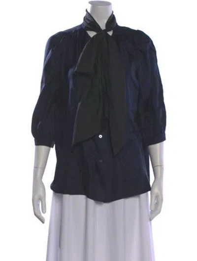 Pre-owned Marc Jacobs Silk Tie Neck Blouse In Blue