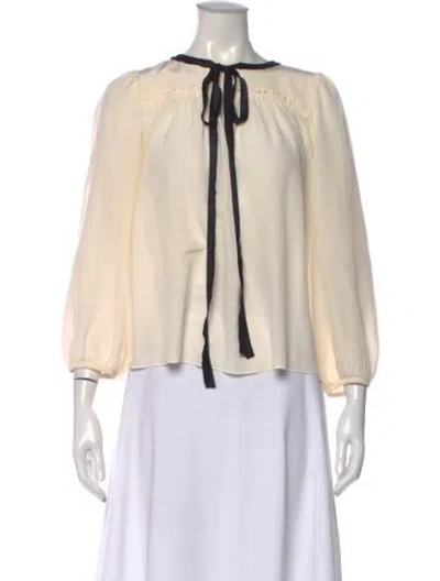 Pre-owned Marc Jacobs Silk Tie Neck Blouse In White