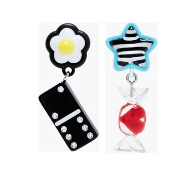 Marc Jacobs Silver Black Earrings In Silver/black