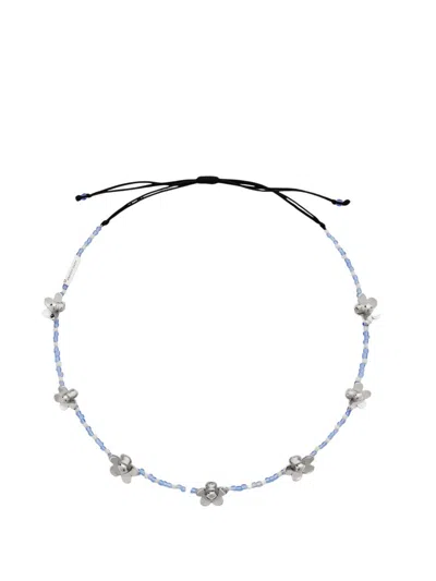 Marc Jacobs Silver Floral Necklace In Gray