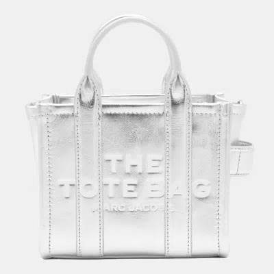 Marc Jacobs Silver Leather The Mini Tote In Metallic Silver